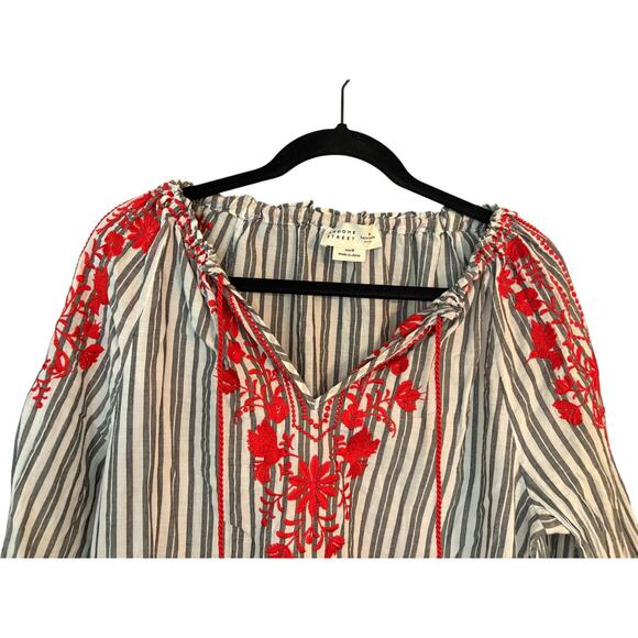 Kate Spade Broome Street Boho Blouse Red Embroidered Peasant M Cotton Festival - Picture 2 of 12